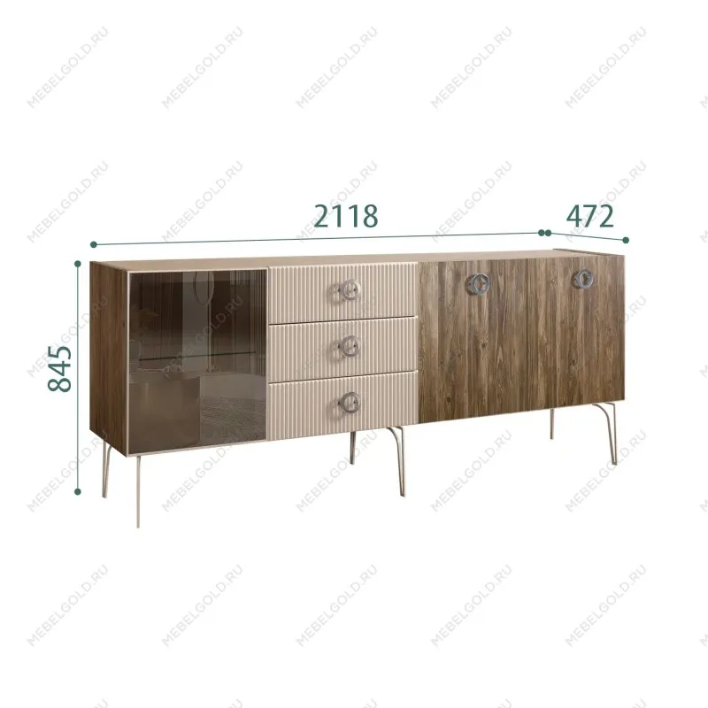 Комод 2.1м Bogemia Woodline Wood Fi (Ваниль) (Novabuk/Хром) БМКМ-5[4]