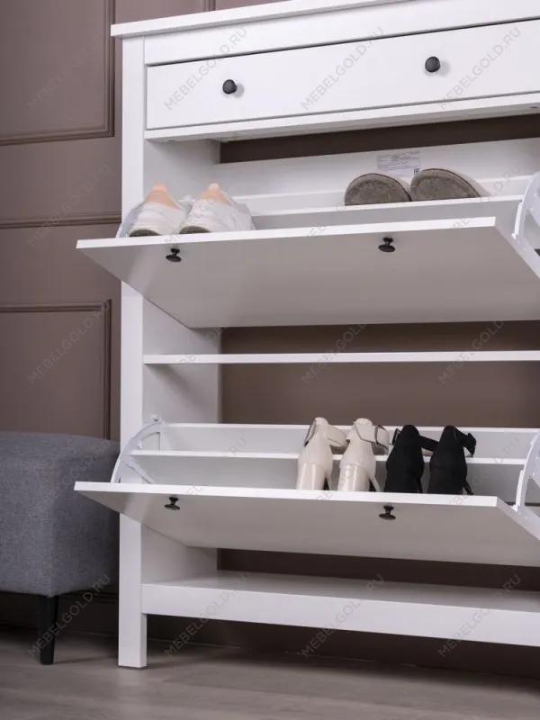 Обувница Сага с 2 откидными ящиками 92х122 белая | изображение 4
