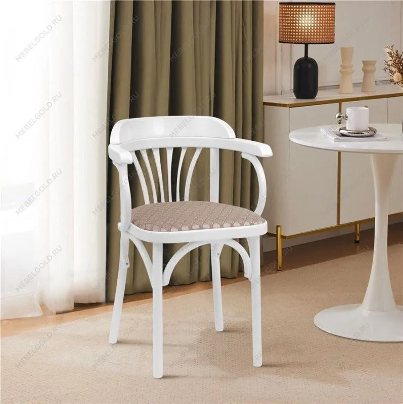 Стул Михаэль мягкий (эмаль белая, ткань 1 beige) | изображение 1