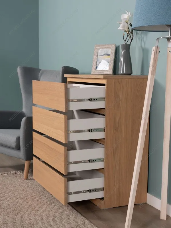 Комод Варма, 4 ящика, 80х100х40 см, шпон натурального дерева, дуб беленый | изображение 6