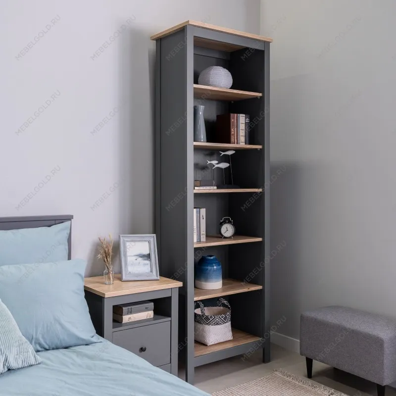 Стеллаж Сага, 70х42х215 см, серый/ясень | изображение 2