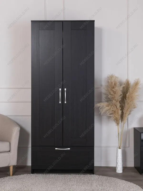 Шкаф Сириус узкий, с выдвижной вешалкой, 2 двери и 1 ящик, 78х41х190 см, черно-коричневый, дуб венге | изображение 8