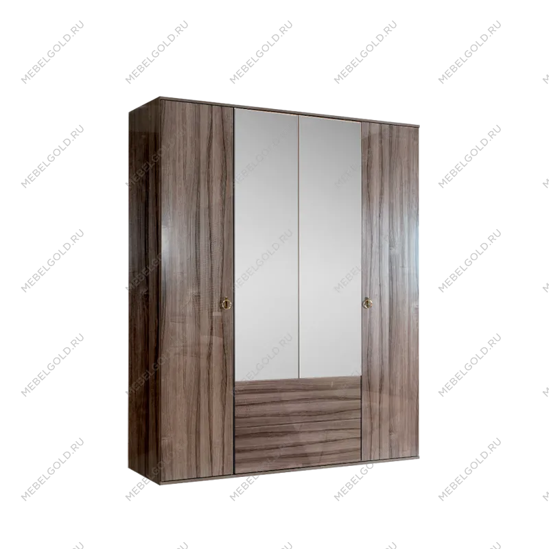 Шкаф 4-х дверный с зеркалом, с ящиками Римини (Орех империя/Золото) РМШ1/41