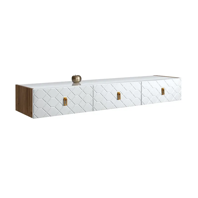 Тумба телевизионная 2.1м Bogemia Woodline Fly Fa (Белый) (Lakobel/Золото) БМТ-2