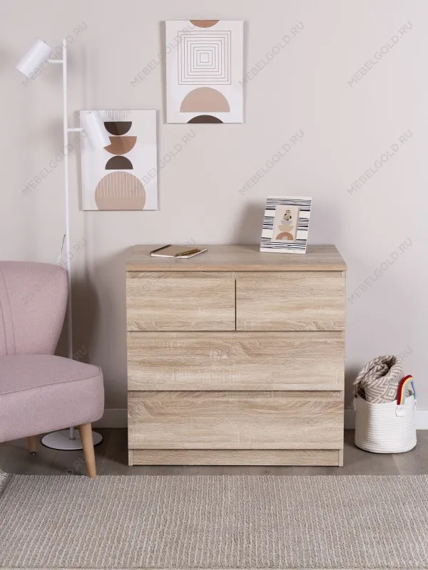 Комод Мальта, 2+2 ящика, с доводчиками, 80х48х76 см, дуб сонома | изображение 1
