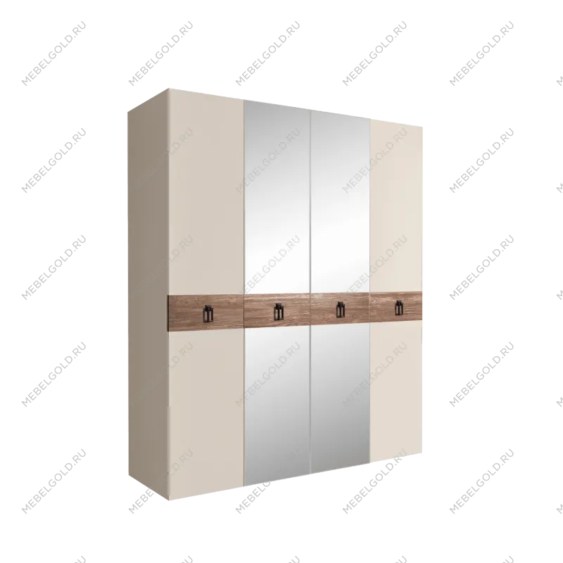 Шкаф 4-х дв. с зеркалами Bogemia Wood Fa (Слоновая кость/Черный) БМШ1/4(Wo)