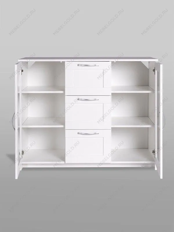 Тумба Сириус, 2 двери со стеклом и 3 ящика, 117х41х95 см, белая | изображение 9