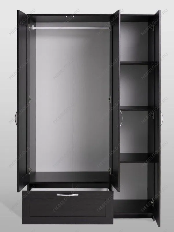 Шкаф Сириус, 3 двери и 1 ящик 117х50х190 см, с зеркалом, черно-коричневый, дуб венге | изображение 8