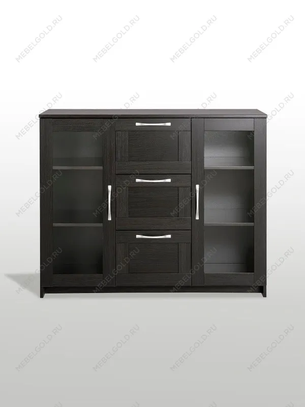 Тумба Сириус, 2 двери со стеклом и 3 ящика, 117х41х95 см, дуб венге, черно-коричневая | изображение 8