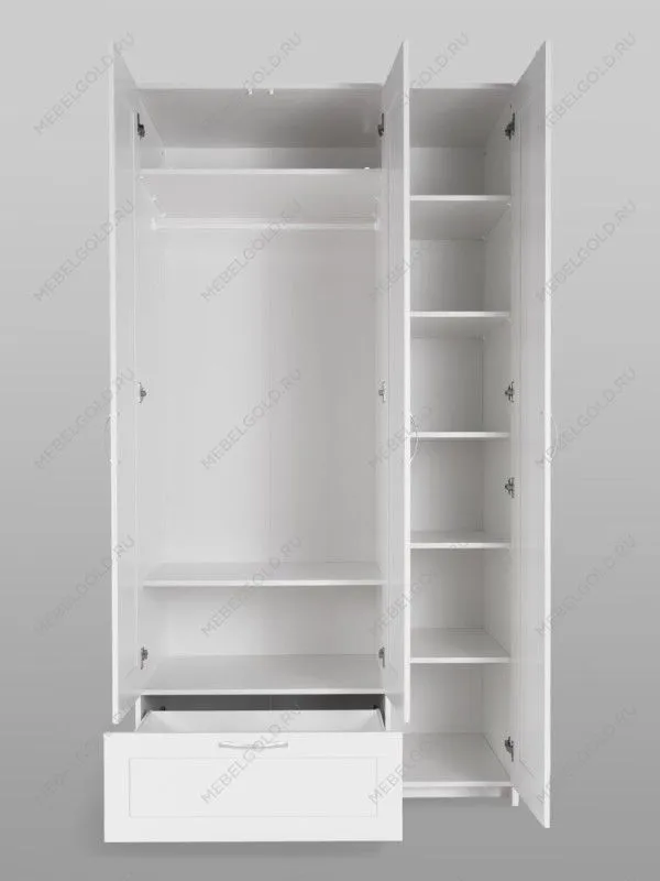 Шкаф Сириус, 3 двери и 1 ящик с зеркалом, 117х59х220 см, белый | изображение 10