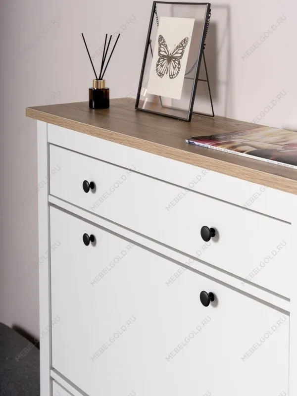 Обувница Сага с 2 откидными ящиками 92х122 белая-ясень | изображение 3