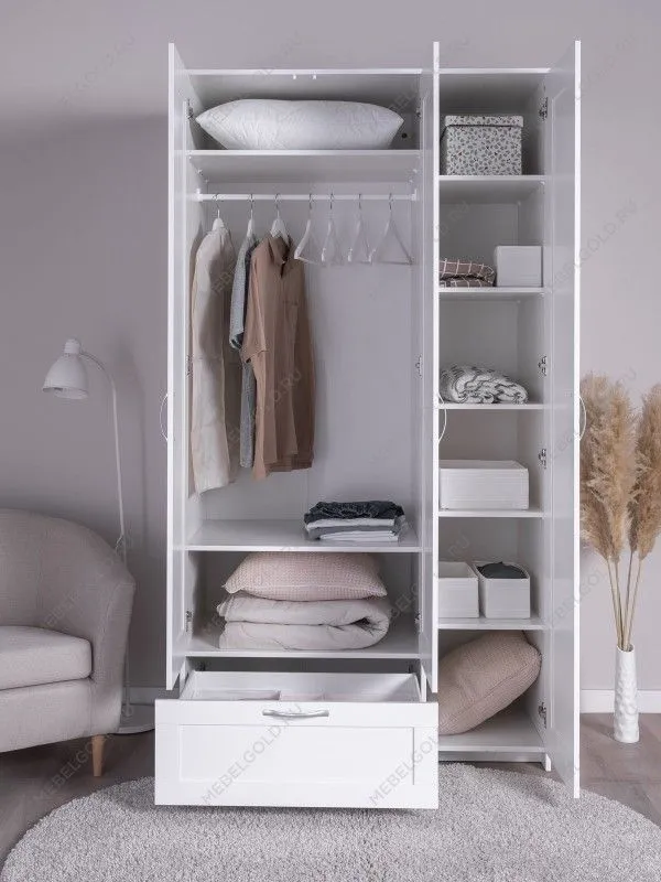 Шкаф Сириус, 3 двери и 1 ящик с зеркалом, 117х59х220 см, белый | изображение 1