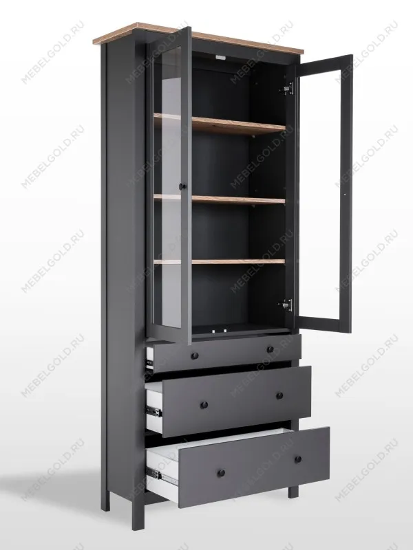 Шкаф с витриной Сага, 90х41х215 см, серый/ясень | изображение 13