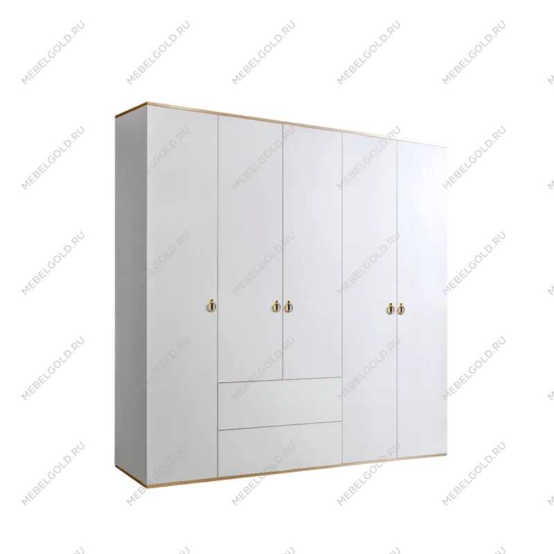 Шкаф 5-ти дверный с ящиками Римини (Белый/Золото) РМШ2/51