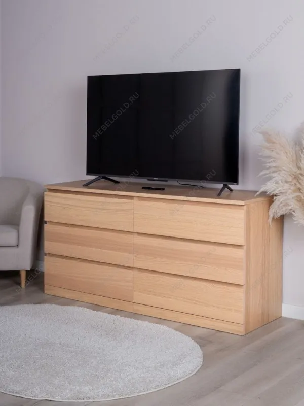 Комод Варма Прайм, 6 ящиков, горизонтальный, 160х77х48 см, шпон натурального дерева, дуб беленый | изображение 1