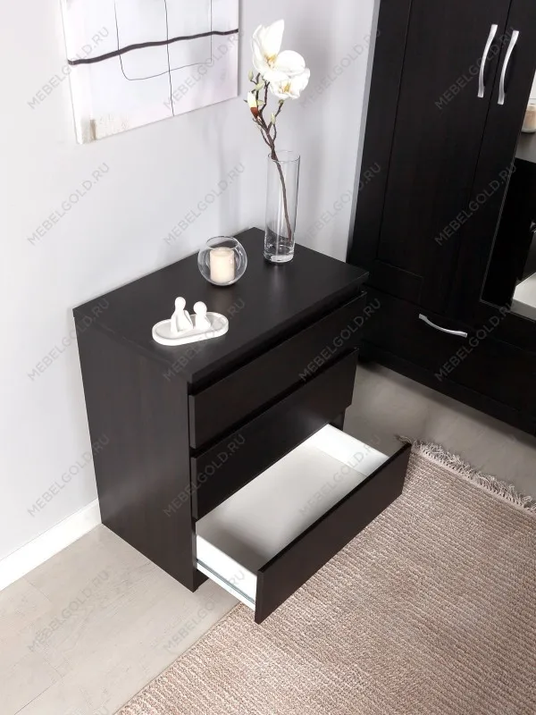 Комод Кастор, 3 ящика, 65х40х71 см, черный, дуб венге | изображение 3