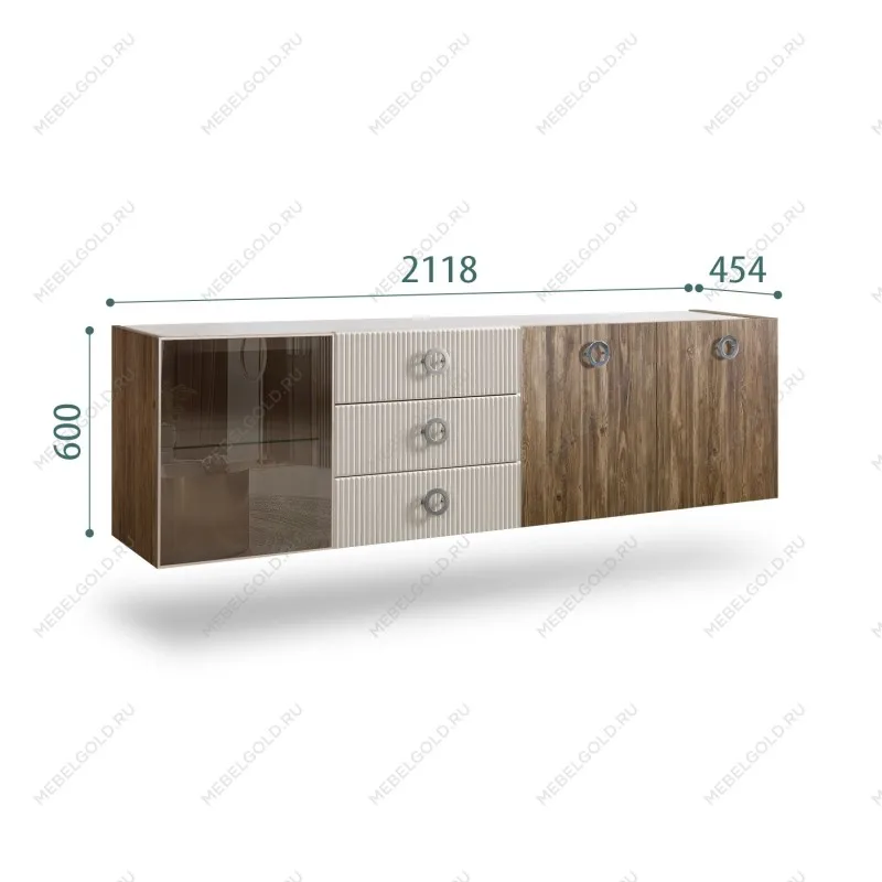 Комод 2.1м Bogemia Woodline Fly Wood Fi (Шелк) (Novabuk/Хром) БМКМ-5[4]