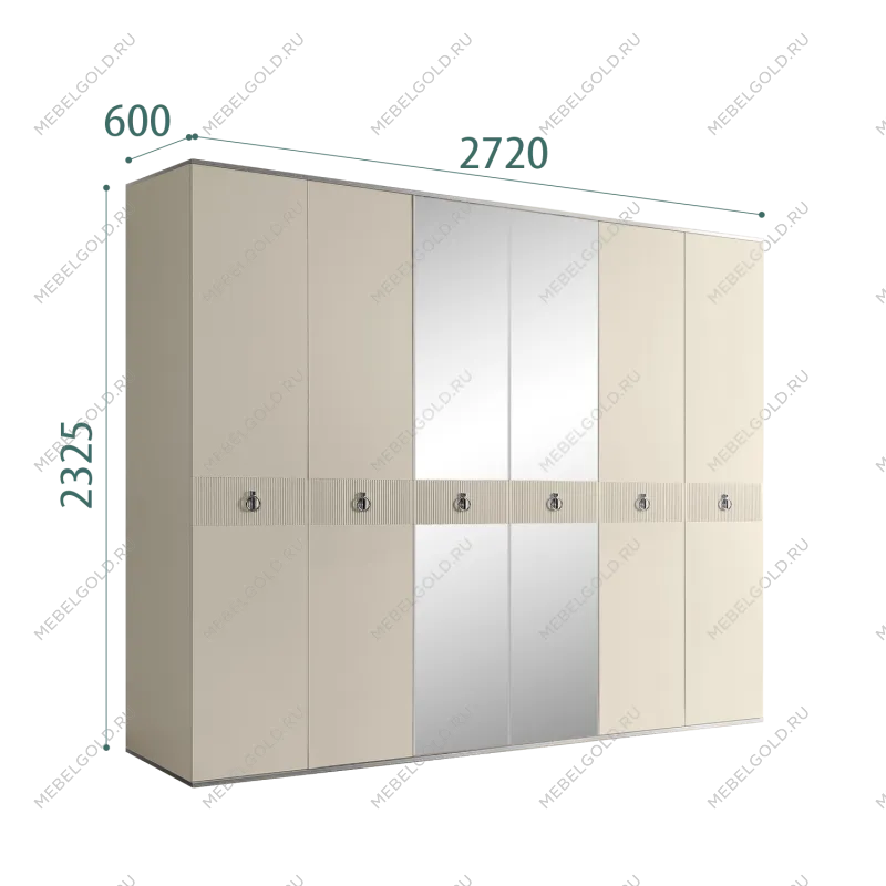Шкаф 6-ти дверный с зеркалом Римини СОЛО (Ваниль/Серебро) РМШ1/6(s)