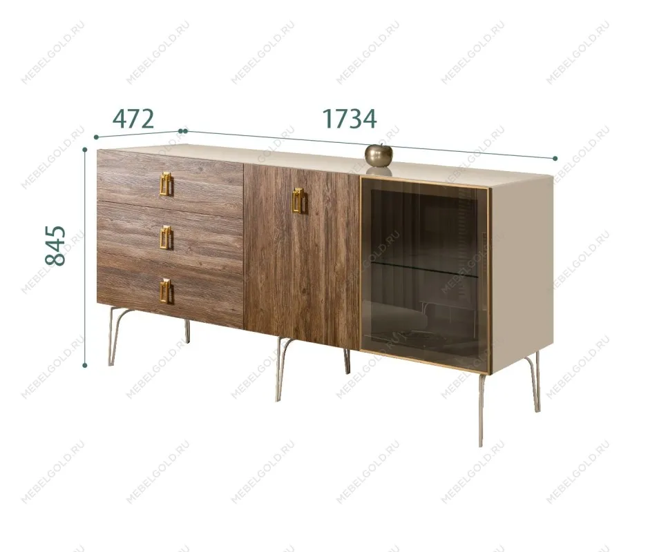 Комод 1.6м Bogemia Wood Fa (Ваниль) (Lakobel/Золото) БМКМ-4(Wo)[5][10]