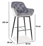 Барный стул Signal CHERRY H-1 VELVET (серый/черный) | изображение 1