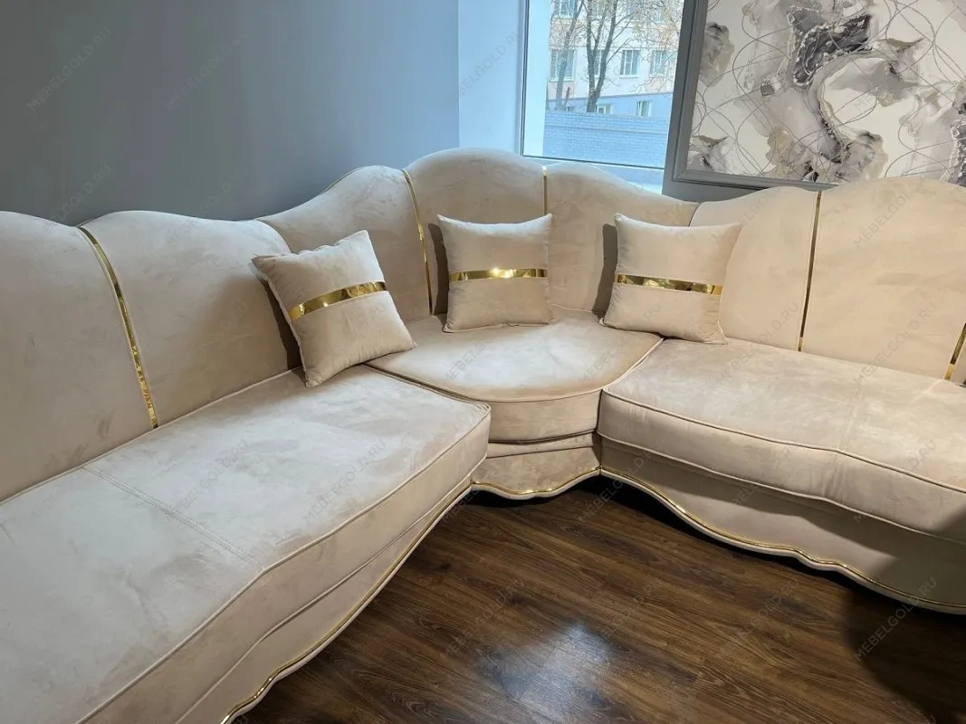 Диван Лара угловой 3-у-2 бежевый золото | изображение 5