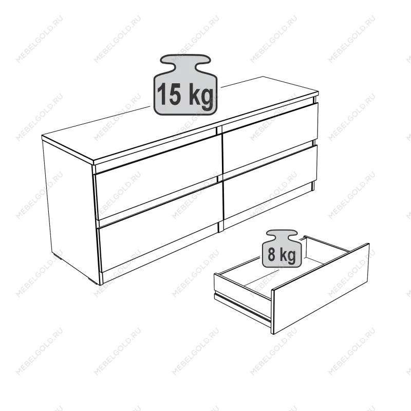 КАСТОР (KULLEN) тумба 4 ящика серая | изображение 3
