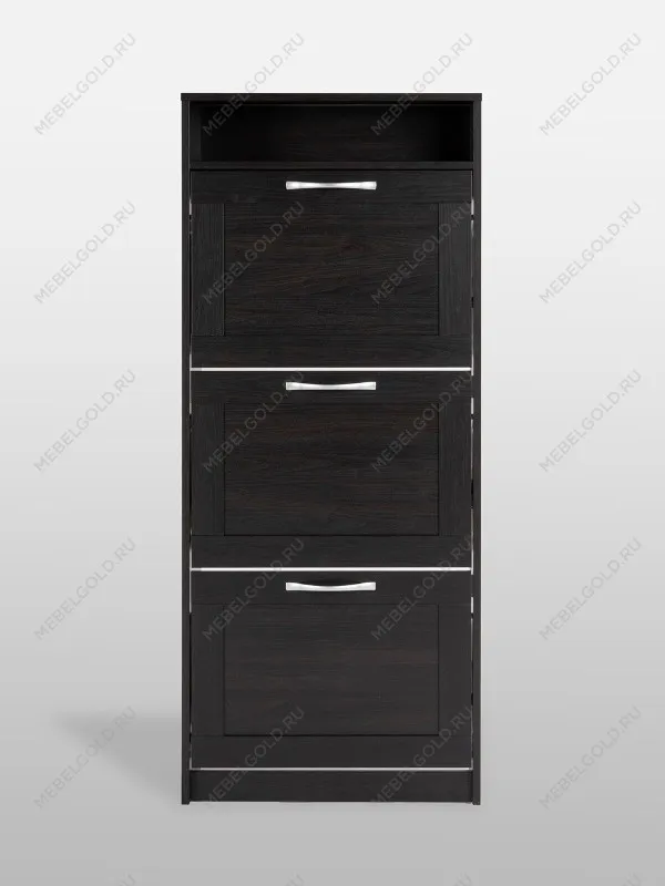 Обувница Сириус с 3 откидными ящиками, 60 х 25 х143 см, ЛДСП, дуб венге, черно-коричневая | изображение 5