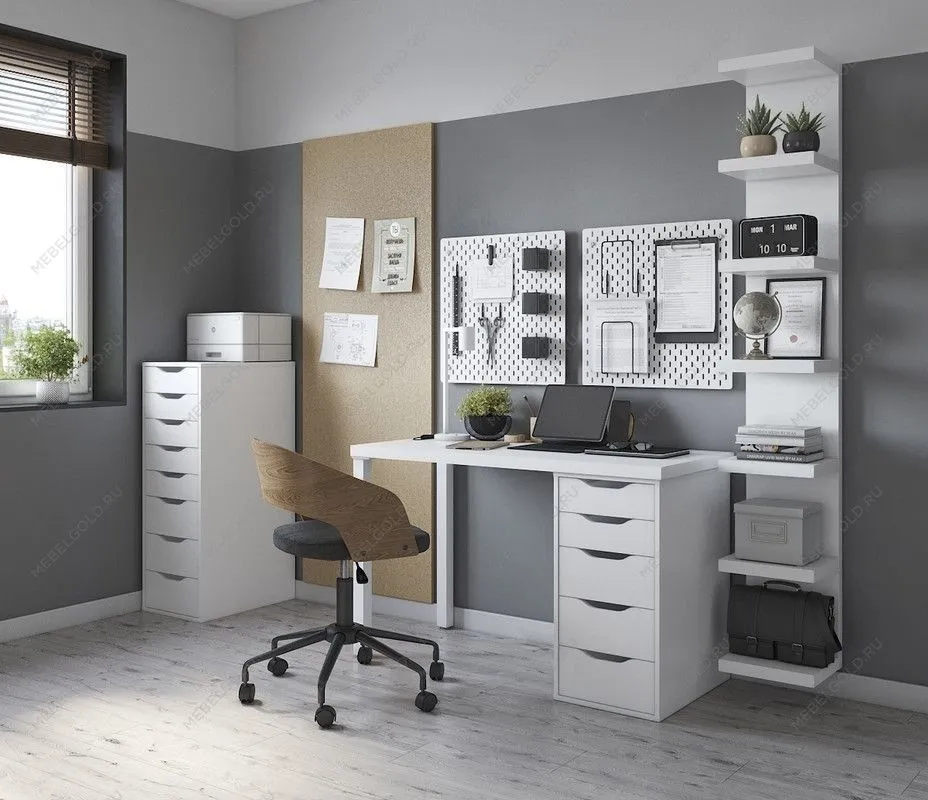 ИНГАР стол письменный ИКЕА / IKEA белый,120x75, с одной тумбой | изображение 4