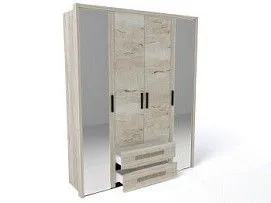 Шкаф 4-х дверный с декоративным обкладом, Мале (1892*544*2316) Дуб галифакс белый