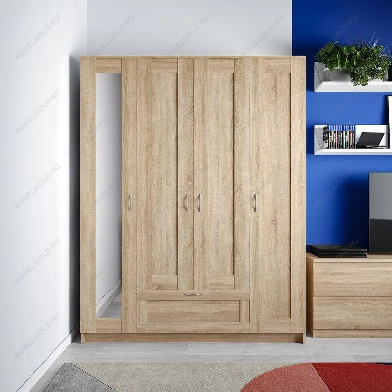 БРИМНЭС / СИРИУС Шкаф ИКЕА / IKEA комбинированный 4 двери и 1 ящик сонома (с 1 зеркалом)