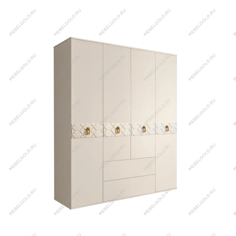 Шкаф 4-х дверный с ящиками, Bogemia Farfalle (Слоновая кость/Золото) БМШ2/41(Fa)