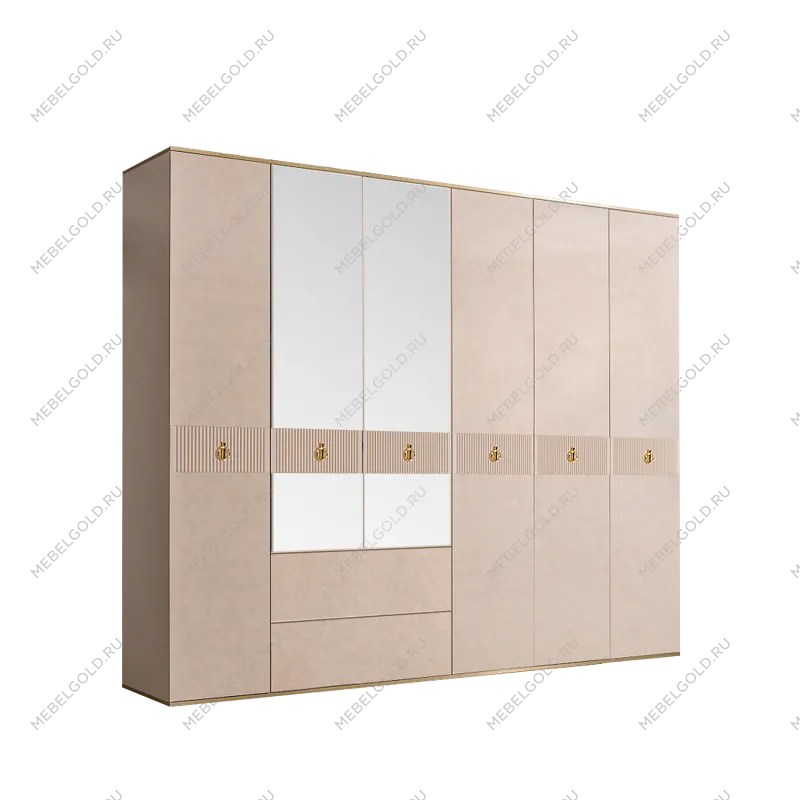 Шкаф 6-ти дверный с зеркалом, с ящиками Римини СОЛО (Латте/Золото) РМШ1/61(s)