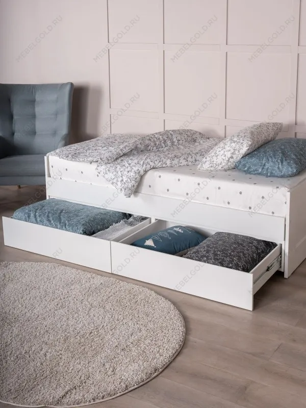 Кровать раздвижная Сириус, с ящиками, 90х200/180х200 см, белая | изображение 4