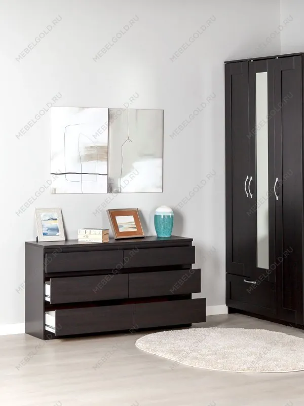 Комод Кастор, 6 ящиков, 129х40х71 см, черно-коричневый, дуб венге | изображение 4