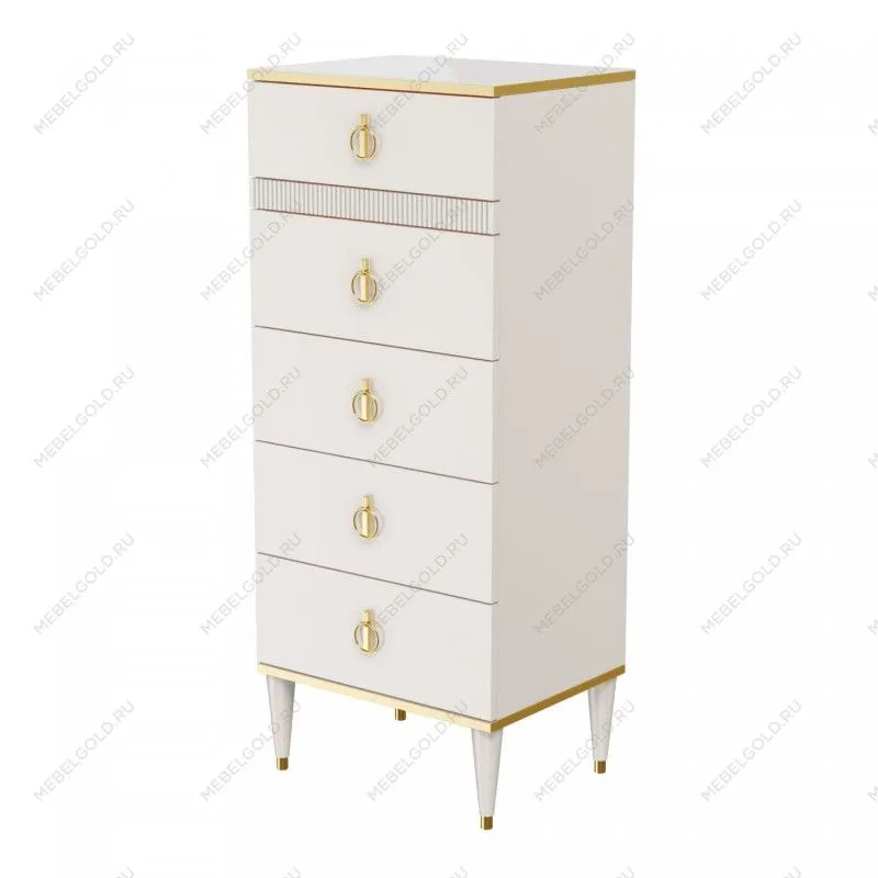 Комод узкий с планкой Римини СОЛО (Слоновая кость/Золото) РМКМ-2(s)