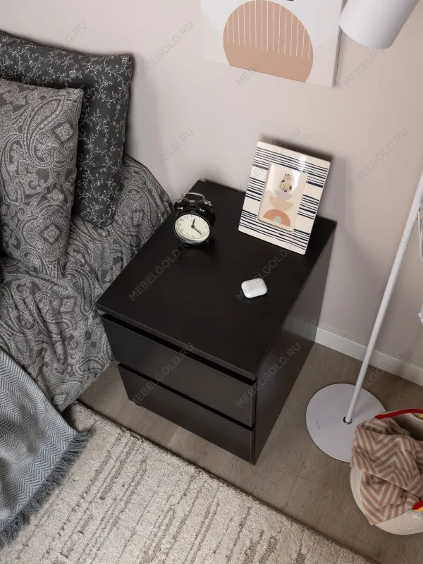 Тумба прикроватная Мальта, 2 ящика, 48х40х54 см, черная, дуб венге | изображение 3