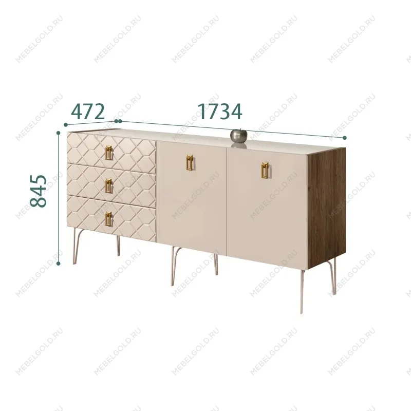 Комод 1.6м Bogemia Woodline Fa (Ваниль) (Lakobel/Золото) БМКМ-4