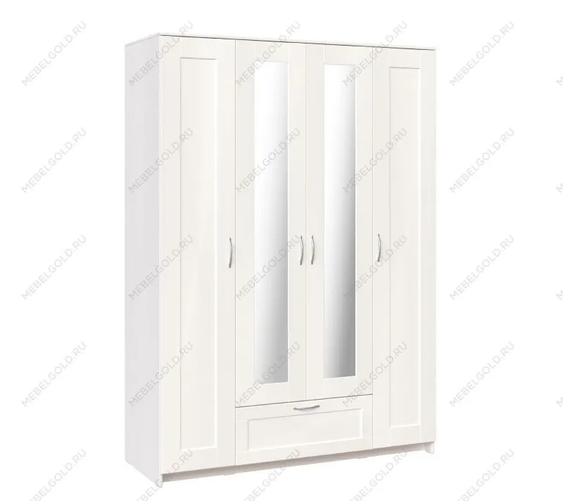 БРИМНЭС / СИРИУС Шкаф четырёхдверный ИКЕА / IKEA белый с одним выдвижным ящиком и двумя зеркалами | изображение 3