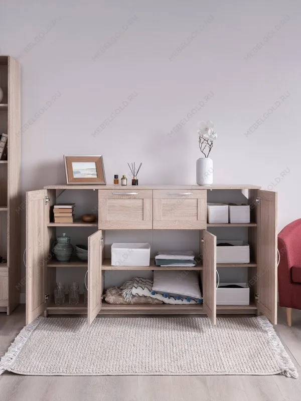 Тумба Сириус, 4 двери и 2 ящика, 156х41х95 см, дуб сонома | изображение 1