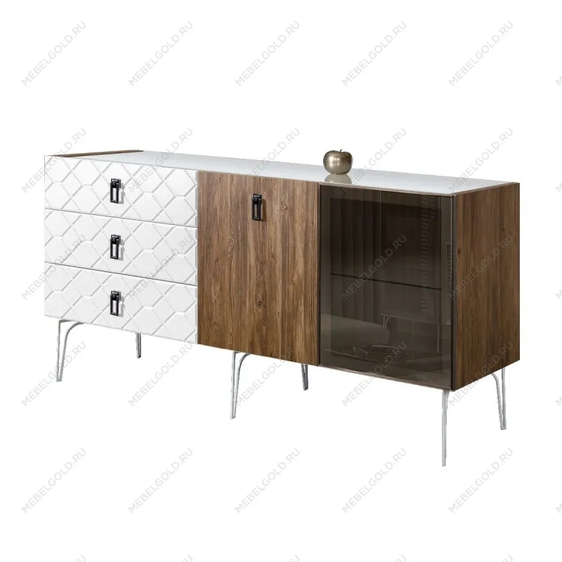 Комод 1.6м Bogemia Woodline Wood Fa (Белый) (Lakobel/Черный) БМКМ-4[5][10]