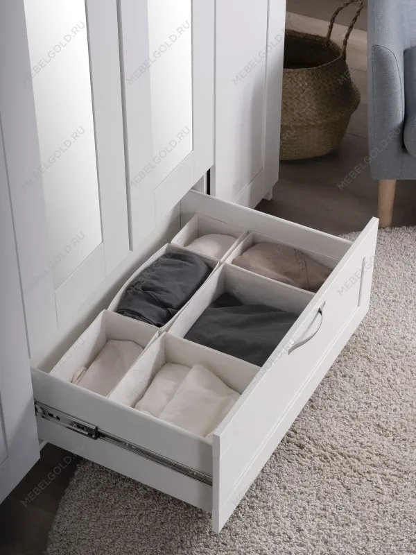 Шкаф Сириус, 4 двери и 1 ящик с зеркалом, 156х59х220 см, белый | изображение 6