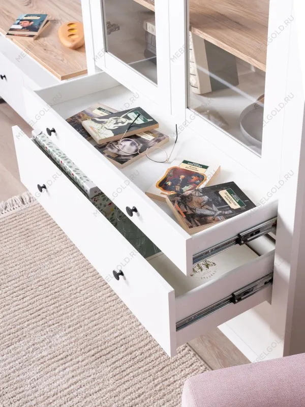 Шкаф с витриной Сага, 90х41х215 см, белый/ясень | изображение 5