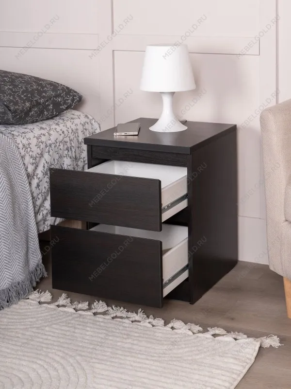 Тумба прикроватная Кастор, 2 ящика, 40х37х49 см, черно-коричневая, дуб венге | изображение 12