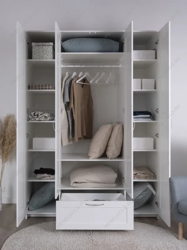 Шкаф Сириус, 4 двери и 1 ящик, 156х59х220 см, белый | изображение 1