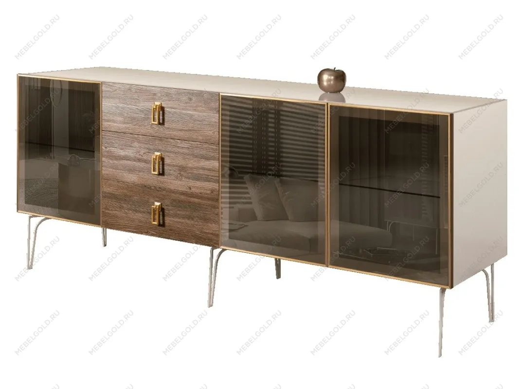 Комод 2.1м Bogemia Wood Fa (Слоновая кость) (Lakobel/Золото) БМКМ-5(Wo)[5]