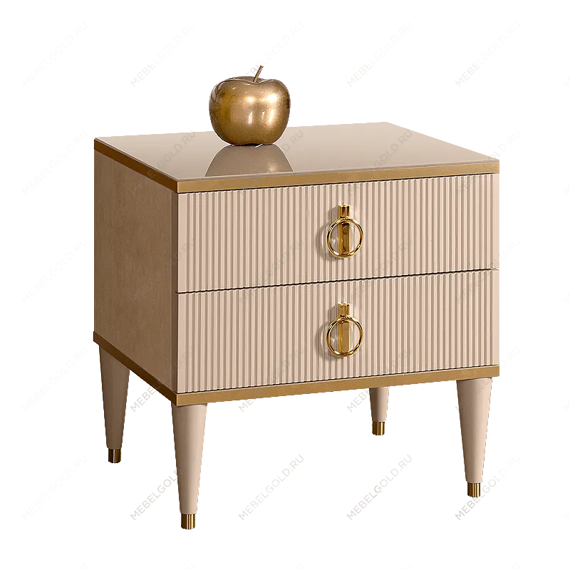 Тумба прикроватная 2 ящика Римини СОЛО (Латте/Золото) РМТП-2(s)