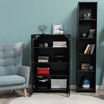 Тумба Сириус, 2 двери со стеклом, 78х41х124 см, дуб венге, черно-коричневая | изображение 1