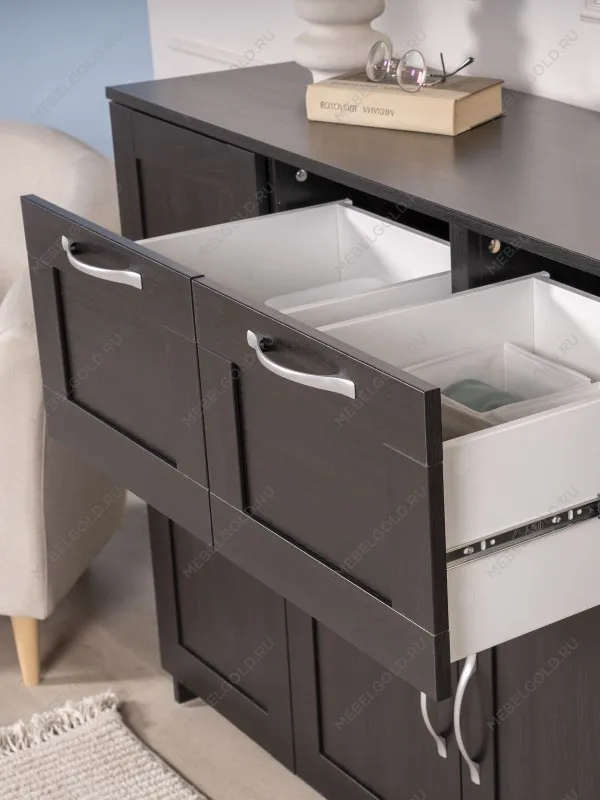 Тумба Сириус, 4 двери и 2 ящика, 156х41х95 см, дуб венге, черно-коричневая | изображение 4