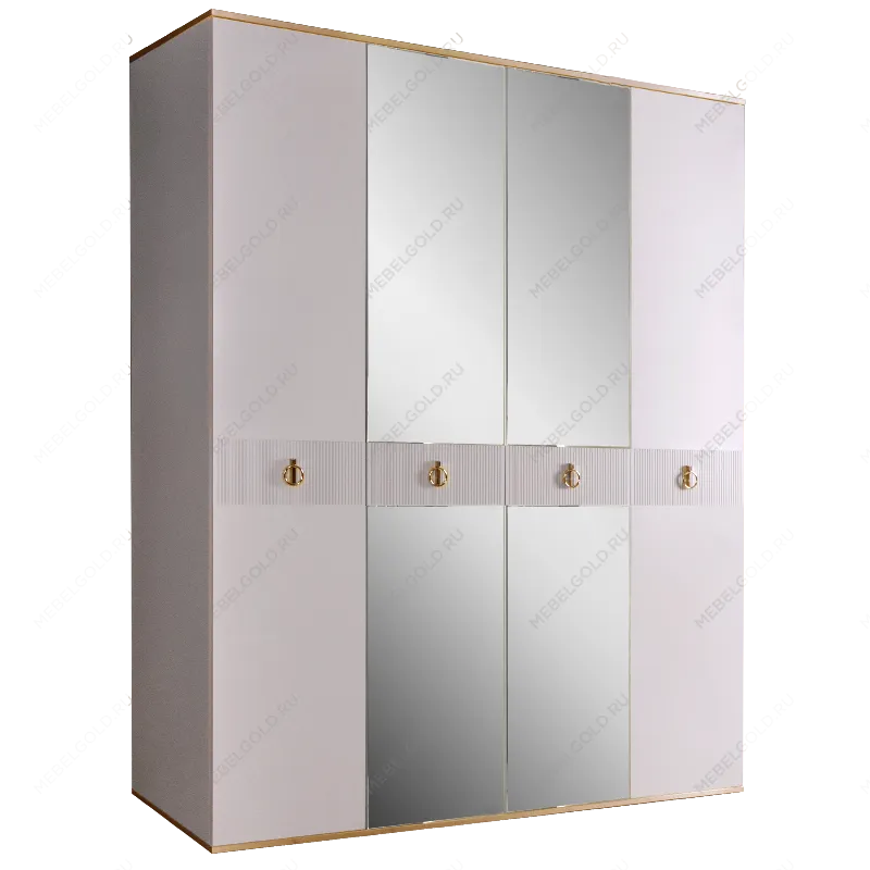 Шкаф 4-х дверный с зеркалом Римини СОЛО (Белый/Золото) РМШ1/4(s)