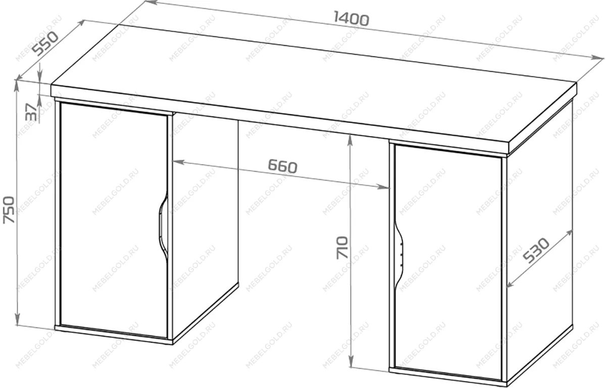 ИНГАР 2/ДВ/ДВ стол письменный 140x75x55, дуб беленый/серо-бирюзовый | изображение 2